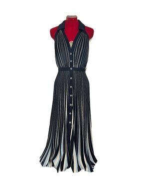 Anthropologie Blue and White Striped V-neck Striped Sailor Style Dress Large